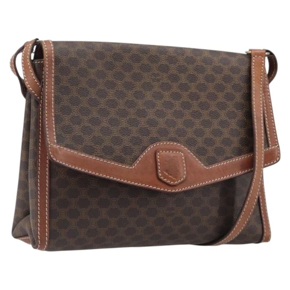 Celine Vintage Macadam Canvas And Leather Brown Canvas Shoulder Bag Bag